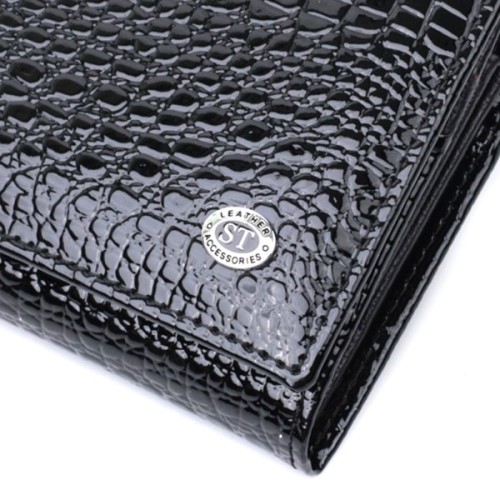 Гаманець ST Leather З натуральної лакованої шкіри Чорний (22679)