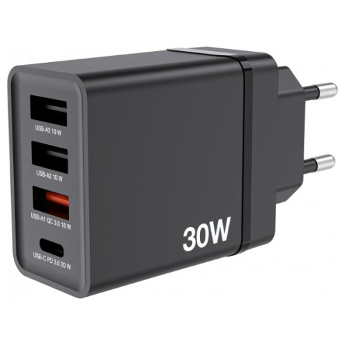 Зарядний пристрій Verbatim USB 30W PD3.0 4-ports black (49700)