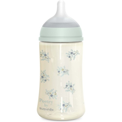 Пляшечка для годування Suavinex Poetry, 270 мл, фізіологічна соска середній потік, м'ятна (308970)