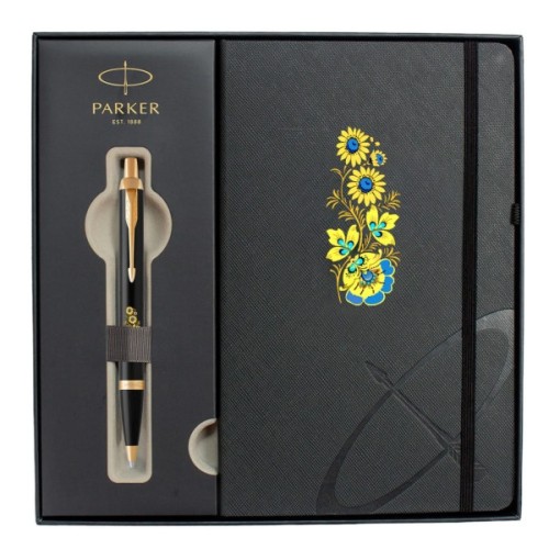 Ручка кулькова Parker IM 17 UKRAINE Black GT BP Квіти + блокнот Parker + подар.упак. GIFT24 (22032b24_T1050u)