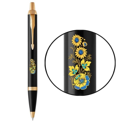 Ручка кулькова Parker IM 17 UKRAINE Black GT BP Квіти + блокнот Parker + подар.упак. GIFT24 (22032b24_T1050u)