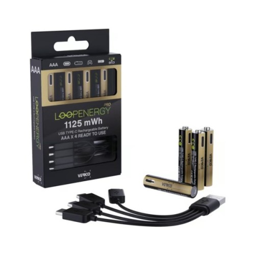 Акумулятор Verico AAA USB Type-C 750mAh/1125mWh-1.5V Li-ion 4шт./уп. (Loop Energy PRO) (1UDBT-A7WEAC-NN)