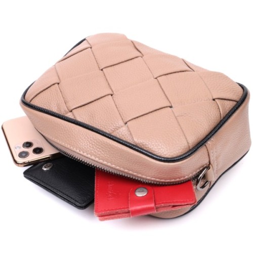 Сумка Vintage Шкіряна жіноча з плетінням Бежева (22409)