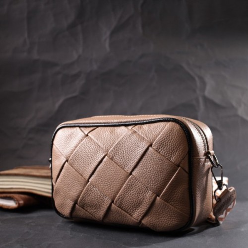 Сумка Vintage Шкіряна жіноча з плетінням Бежева (22409)