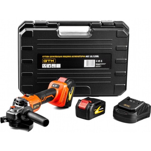 Шліфувальна машина GTM AGC18/125BL, 125мм, 18В, 3000-8500об/хв (без АКБ та ЗП) (AGC18/125BL_BARE TOOL)
