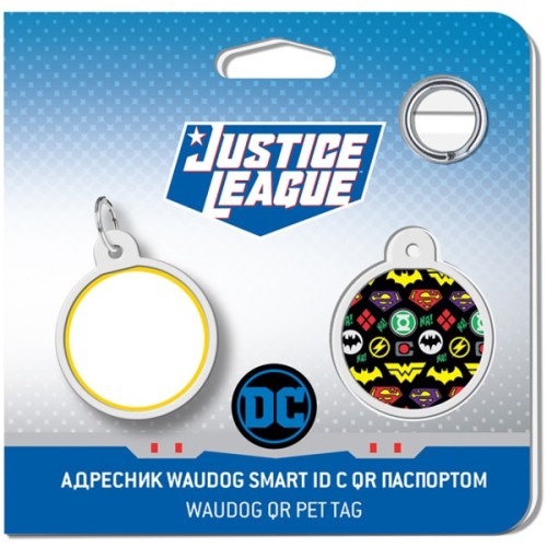 Адресник для тварин WAUDOG Smart ID з QR паспортом "Супергерої логоманія", круг 25 мм (0625-1014ru-eng)