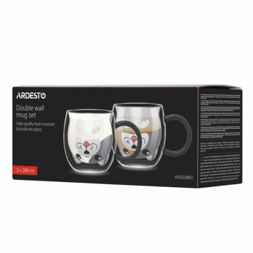 Набір чашок Ardesto Animals 280мл, 2шт, боросилікатне скло, прозорий (AR2628BD)