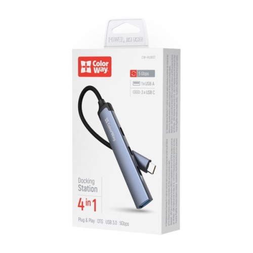 Концентратор ColorWay USB-C 4-in-1 USB-C2.0х3/USB3.0 (CW-HUB07)