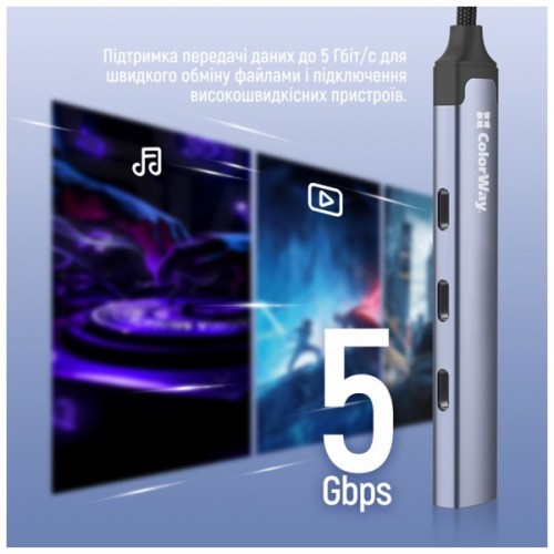 Концентратор ColorWay USB-C 4-in-1 USB-C2.0х3/USB3.0 (CW-HUB07)