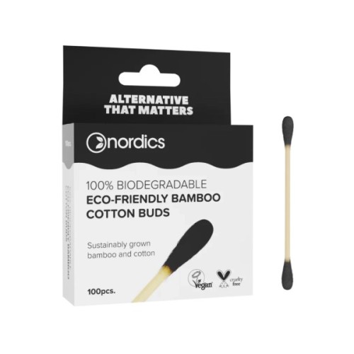 Ватні палички Nordics Бамбукові З активованим вугіллям 100 шт. (3800500324999)