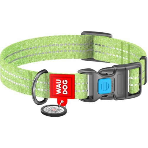 Нашийник для тварин WAUDOG Re-cotton з QR паспортом світловідбивний Ш 25 мм Д 33-49 см салатовий (02925)