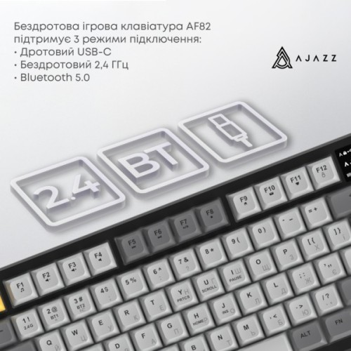 Клавіатура Ajazz AF82 Wireless/Bluetooth/USB UA Black/Gray/Yellow (AF82-BGY)