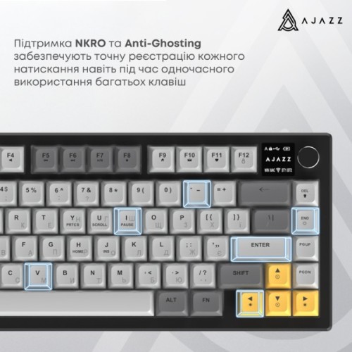 Клавіатура Ajazz AF82 Wireless/Bluetooth/USB UA Black/Gray/Yellow (AF82-BGY)