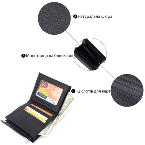 Гаманець ST Leather З натуральної шкіри Чорний (22711)