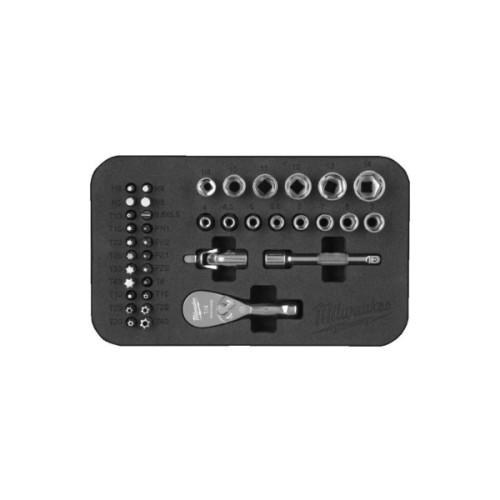 Набір торцевих головок Milwaukee з тріскачкою та фурнітурою 1/4", 4 - 14 мм + ударні біти 39 шт. (4932492672)