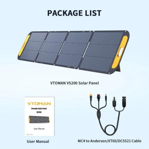 Портативна сонячна панель Vtoman 200W 19V IP67 MC-4/Anderson/XT60/DC5521 (VS200)