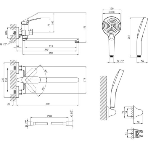 Душовий гарнітур Kroner Linz-GRN070 + змішувач Linz-GRN010 (CVS30159)