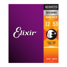 Струни для гітари Elixir 11052 Nanoweb 80/20 Bronze Acoustic Light (12-53) (236030)