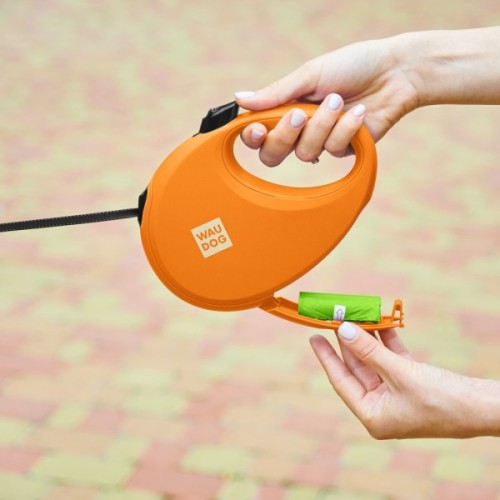 Повідець для собак WAUDOG R-leash з контейнером для пакетів L до 40 кг 5 м помаранчевий (26294)