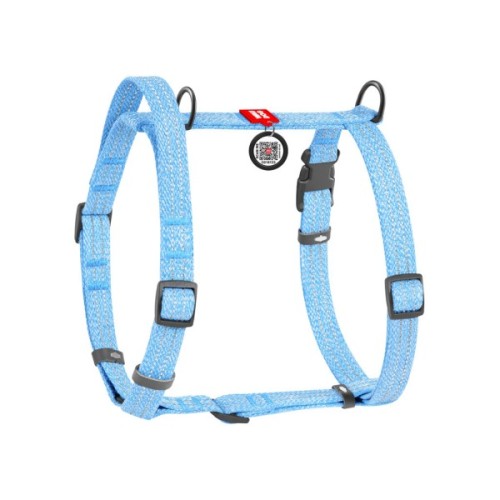 Шлея для собак WAUDOG Н-подібна Re-cotton з QR паспортом, світловідбивна L блакитна (25932)