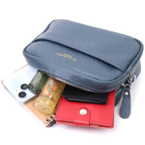 Сумка Vintage Жіноча з фактурної натуральної шкіри Синя (22661)