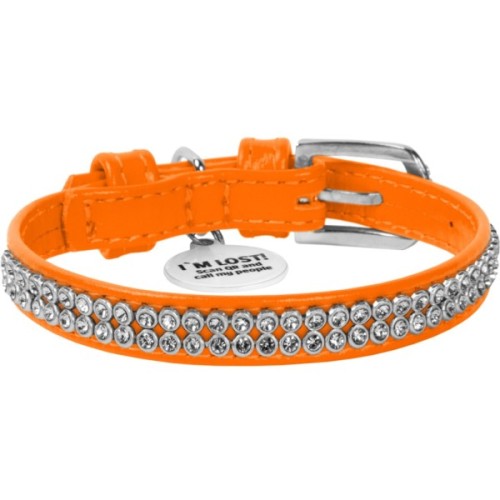 Нашийник для тварин WAUDOG Glamour з QR-паспортом "Стрази" XS Ш 9 мм помаранчевий (33064)