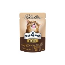 Вологий корм для кішок Club 4 Paws Paws Selection Преміум Шматочки з куркою та телятиною в соусі 80 г (4820215368018)