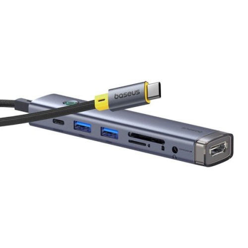 Концентратор Baseus USB-C 7-Port HDMI 4K60Hz + 2xUSB 3.0 + PD + SD/TF 3.0 + 3.5mm gray (B00052803811-02)