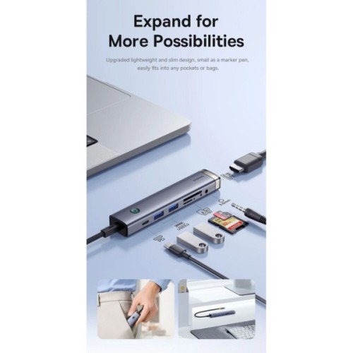 Концентратор Baseus USB-C 7-Port HDMI 4K60Hz + 2xUSB 3.0 + PD + SD/TF 3.0 + 3.5mm gray (B00052803811-02)