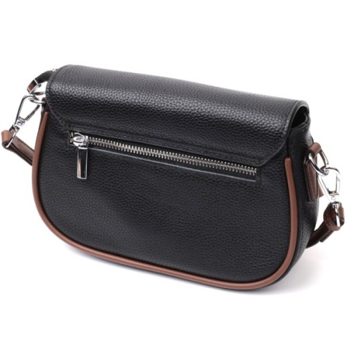 Сумка Vintage Шкіряна напівкругла з магнітом-застібкою для жінок Чорна (22441)