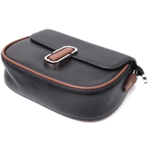 Сумка Vintage Шкіряна напівкругла з магнітом-застібкою для жінок Чорна (22441)