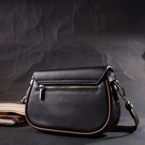 Сумка Vintage Шкіряна напівкругла з магнітом-застібкою для жінок Чорна (22441)