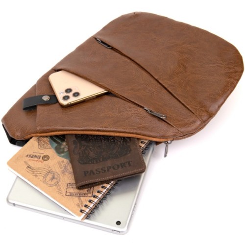 Сумка Vintage Слінг шкірозамінник Світло-коричнева (20567)