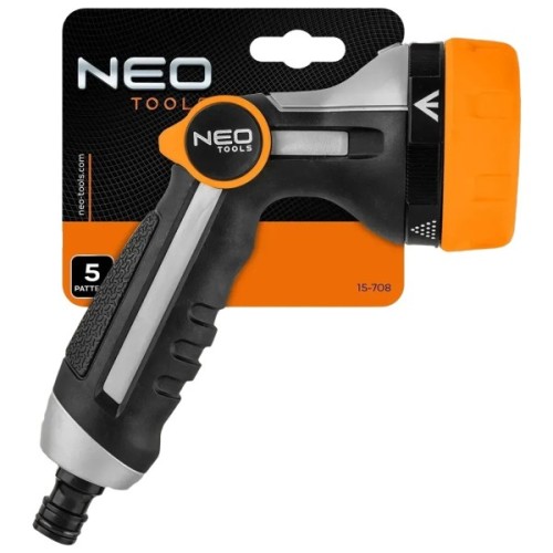 Пістолет для поливу Neo Tools пістолетний, , регулювання напору води, 5 функцій, металева сітка, 0.246кг (15-708)