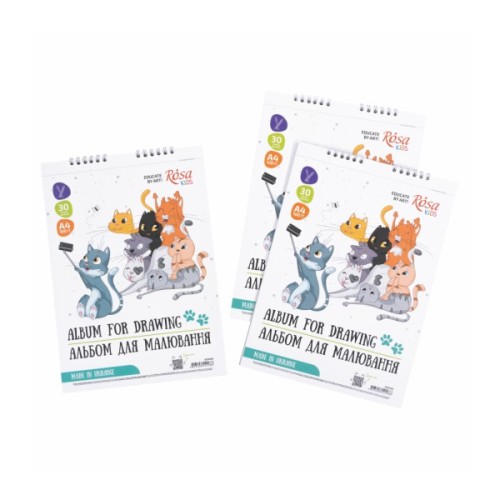 Альбом для малювання Rosa Kids на спіралі Cats Selfies А4 30 аркушів (4823098542988)