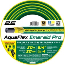 Шланг для поливу 2E AquaFlex Emerald Pro, 3/4", 20м, 4 шари, 20бар, -10…+60°C, зрошувач, 2 конектори, адаптер (2E-GHE34ED20)