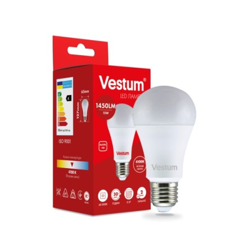 Лампочка Vestum A65 15W 4100K 220V E27 (1-VS-1101)