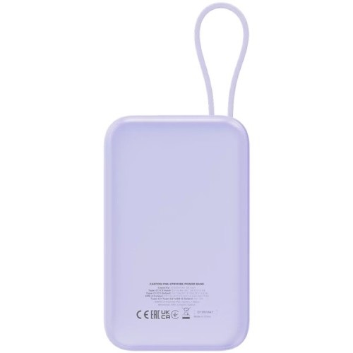 Батарея універсальна Canyon 10000mAh OnPower 101 PD/22.5W built-in cable Purple (CNS-CPB101PU)