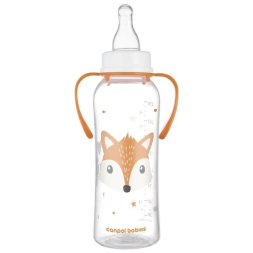Пляшечка для годування Canpol babies CUTE ANIMALS стандартна з ручками 250 мл помаранчева (11/845_ora)