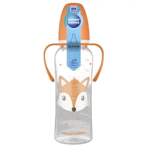 Пляшечка для годування Canpol babies CUTE ANIMALS стандартна з ручками 250 мл помаранчева (11/845_ora)