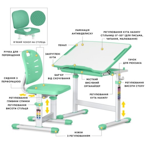 Парта зі стільцем Evo-kids Evo-06 Plus Geen (Evo-06 Plus Z)