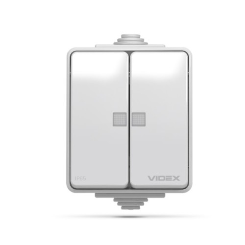 Вимикач Videx BINERA IP65 зовнішній 2кл з підсвічуванням (BINERA IP65 наружный 2кл с подсветкой)