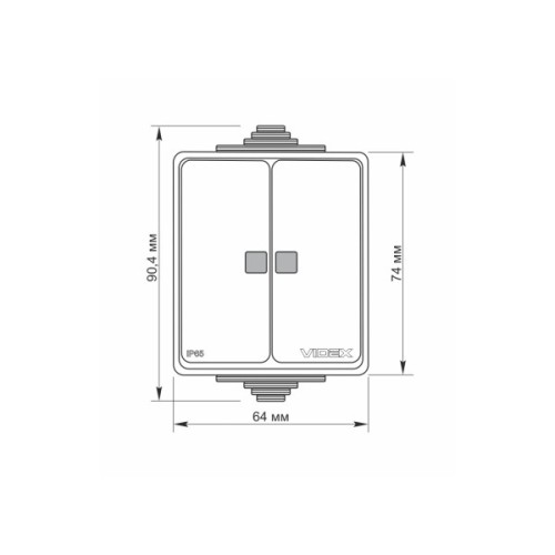 Вимикач Videx BINERA IP65 зовнішній 2кл з підсвічуванням (BINERA IP65 наружный 2кл с подсветкой)