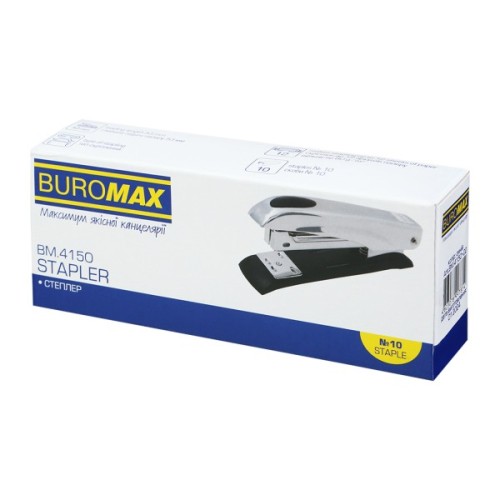 Степлер Buromax металевий МІНІ, 12 аркушів, (скоби №10), 110 х 25 х 45 мм, синій (BM.4150-02)