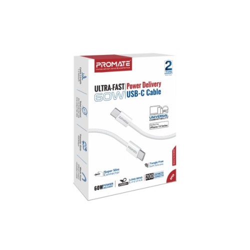 Дата кабель USB-C to Lightning 1.2m Promate (ecoline-ci120.white)