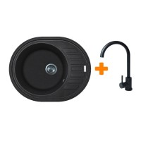 Мийка кухонна Adamant Ovum чорний + змішувач (1824296910403)