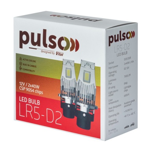 Автолампа PULSO LR5-D2 S/R/9054 CSP chips/12V/2*40W/7500Lm/6500k (LR5-D2)