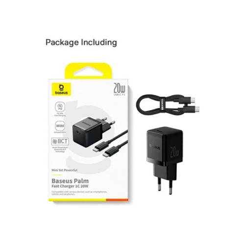Зарядний пристрій Baseus Palm Fast Charger 1C 20W + Cable 1.0m Type-C 60W black (P10111602113-01)