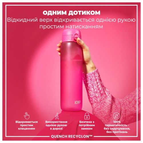 Пляшка для води ION8 OneTouch 1000 мл BPA Free, Pink (I8RF1000PIN)