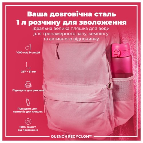 Пляшка для води ION8 OneTouch 1000 мл BPA Free, Pink (I8RF1000PIN)